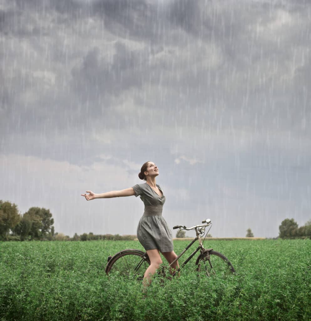 Woman riding a bike. how to feel happy again