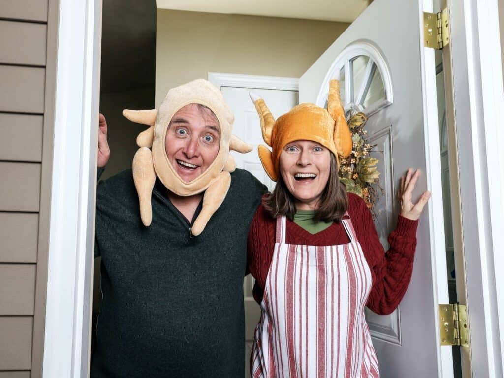 How to deal with in-laws, mother and father answering the door in holiday turkey costumes