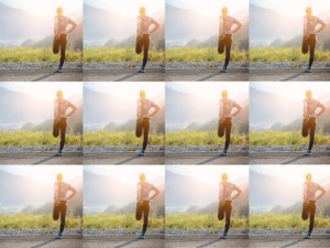 woman stretch before mountain run practicing keystone habits