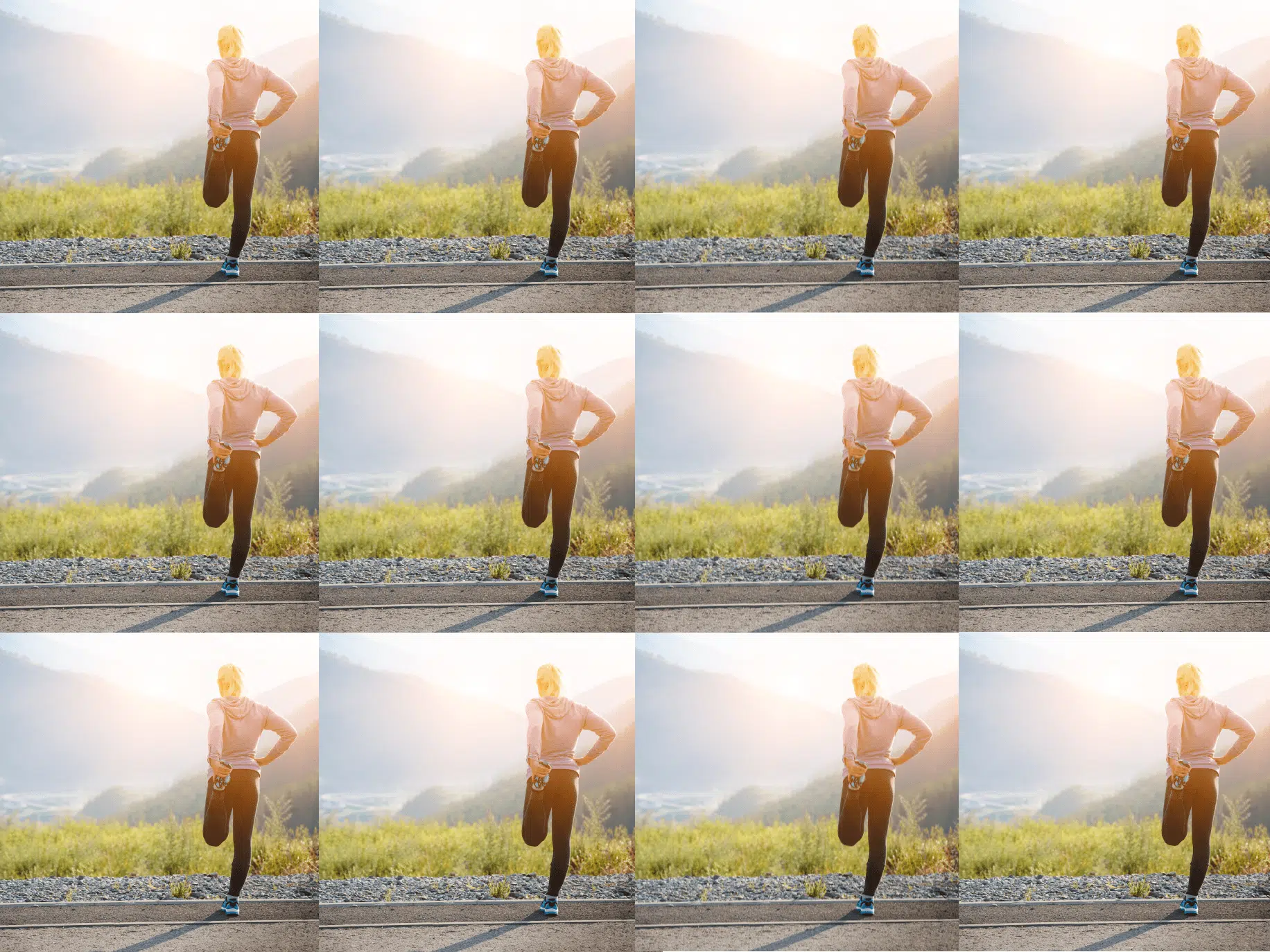 woman stretch before mountain run practicing keystone habits