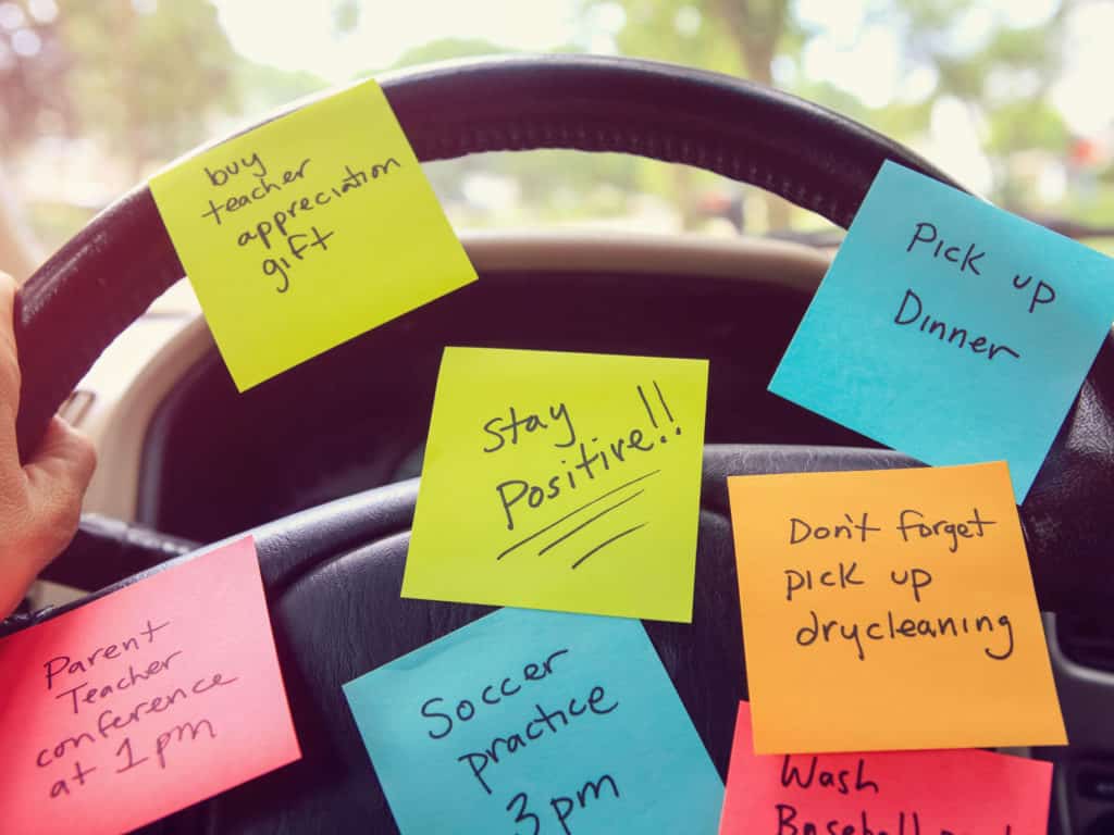 Post-its on a car steering wheel representing You Are Worthy of Love and Respect