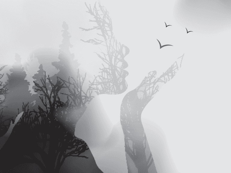 Silhouette of a person, birds flying away. Shadow Work