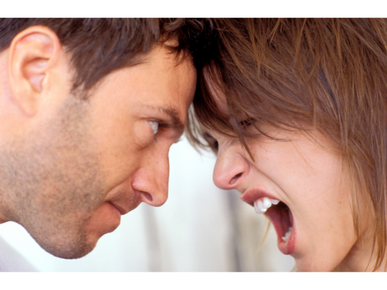 A couple puts their heads together and shouts angrily, representing how to fix communication in relationships