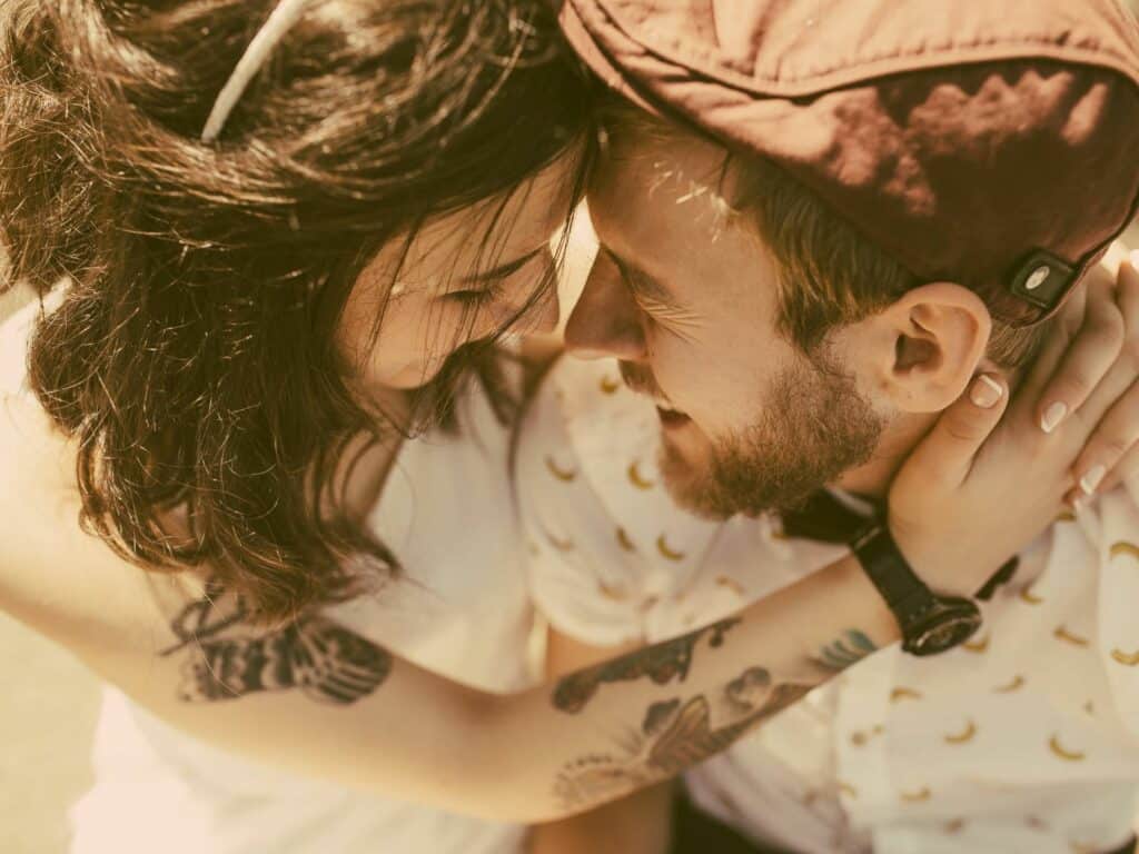 Couple in love focused on each other