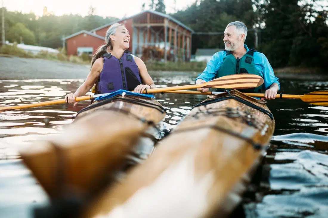 senior couple kayaking