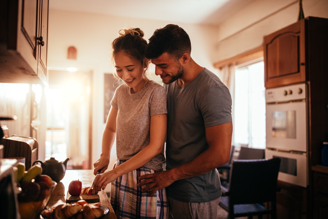 couple cooking together