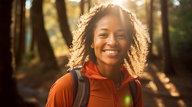 A woman looks into the camera with happiness and selfconfidence representing how to strengthen your self of self.