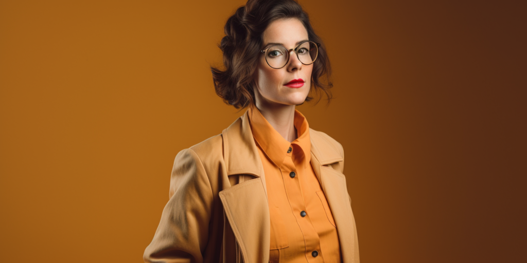 A woman in her mid-thirties looks self-confident depicting growing from living in someone else's shadow.
