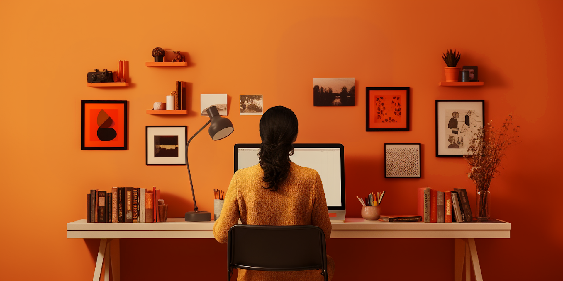 A therapist sits at her desk on her laptop representing how to stop thinking about your therapy clients.