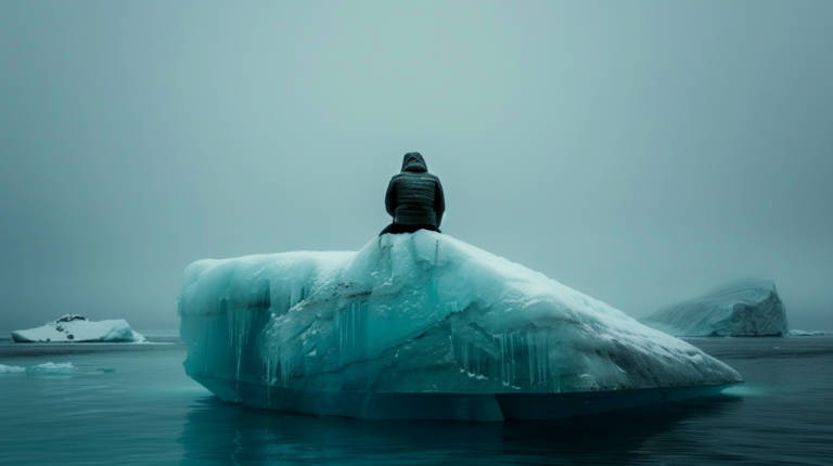 A person sits on an iceberg alone representing the anger iceberg