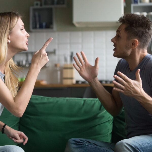 Angry couple arguing.
