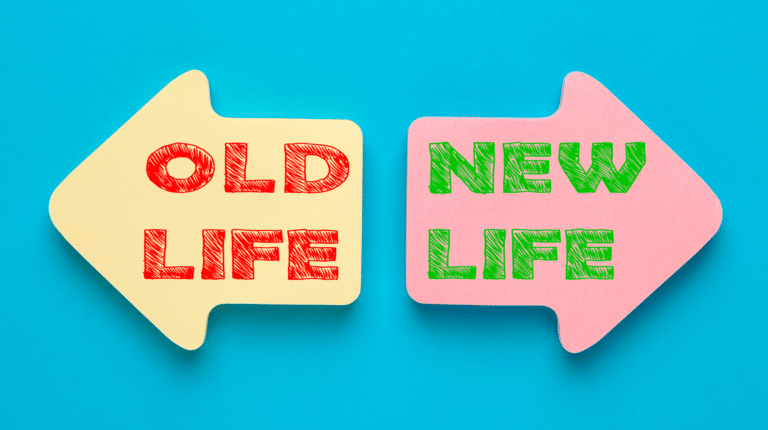 Two arrows pointing in opposite directions. One says "old life" the other says "new life" representing What Therapists Should Know About Coaching