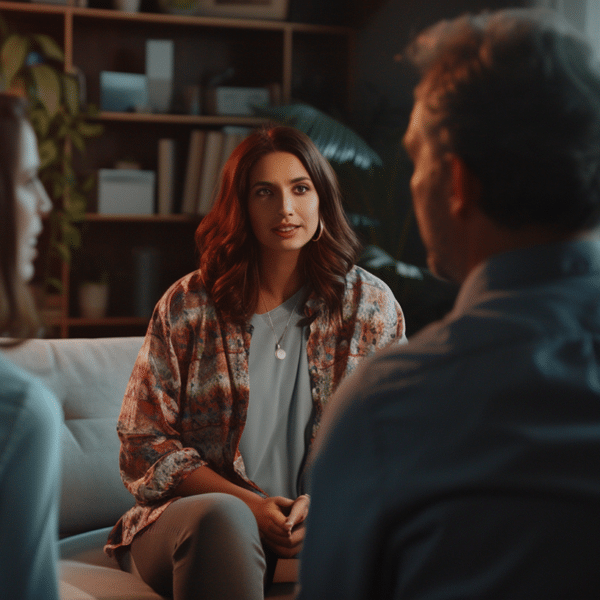 A female therapist sits with her clients representing Uncovering Blindspots: Cultural Competence in Therapy