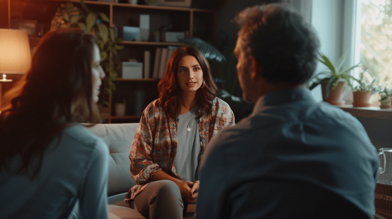 A female therapist sits with her clients representing Uncovering Blindspots: Cultural Competence in Therapy