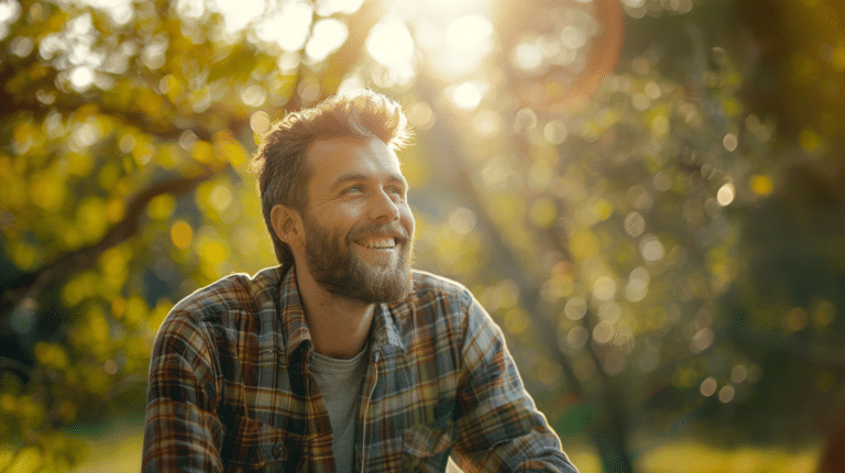 A man looks happy and thriving representing how to take your power back after a breakup.