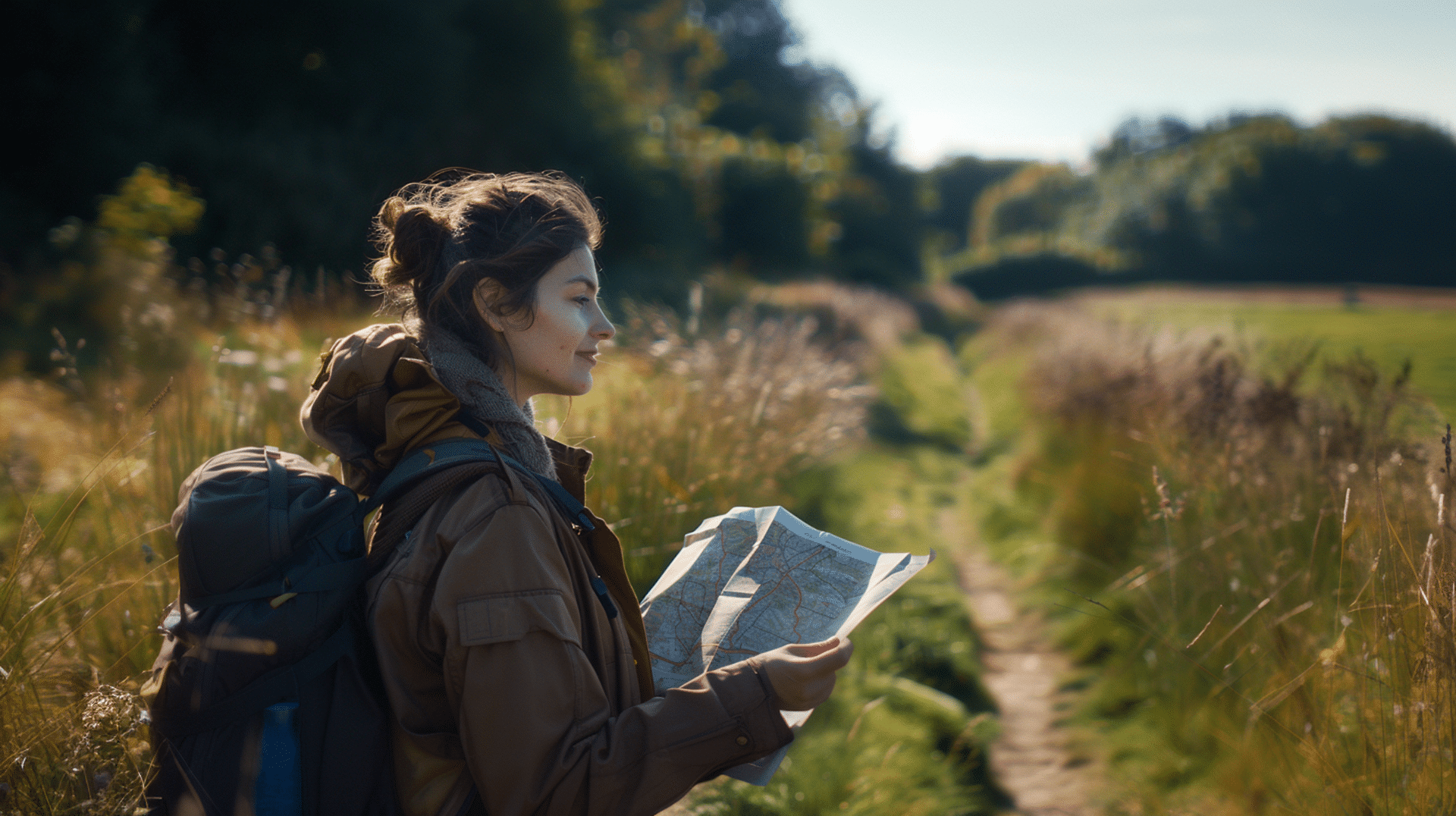 A woman looks at a map as she travels down a path representing how to find your niche as a therapist.