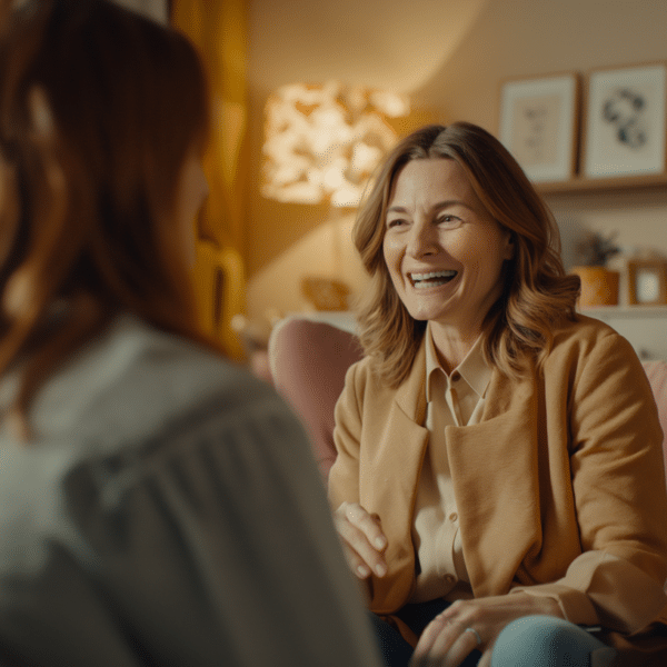 A therapist sits in her office with a client representing how to tell if therapy is working for your client.