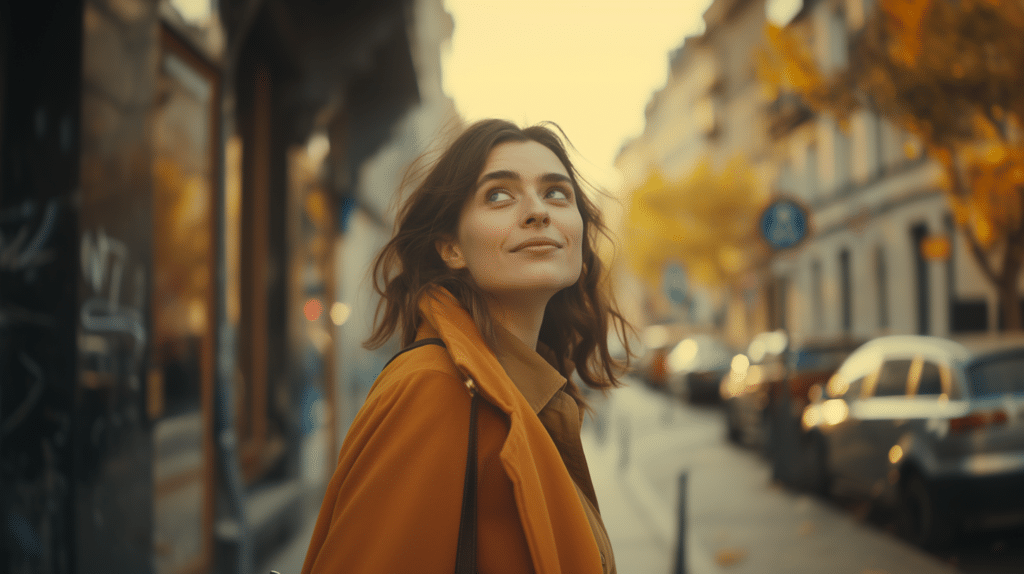 A woman looks happy and content representing How long does it take to get over a breakup?
