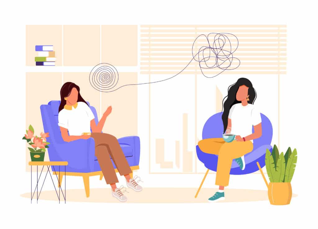 An illustration of a therapist talking to a client representing How To Start a Private Therapy Practice.