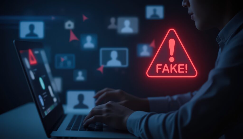 A man searches through therapist profiles on his laptop but some are fake representing Are You Getting Scammed by Your “Online Therapist”? The Shocking Fraud Behind Seven Cups Therapy