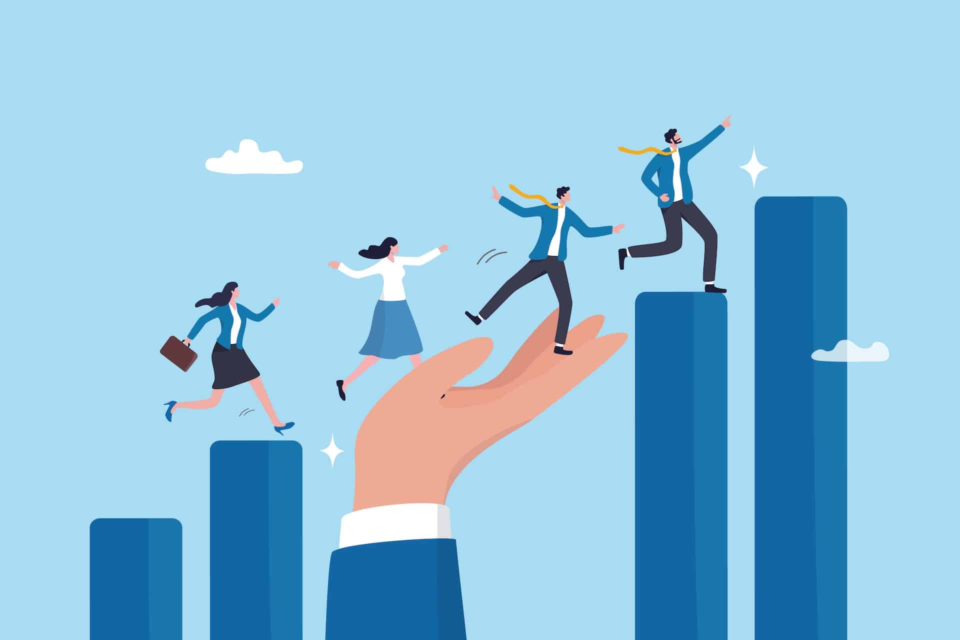 An illustration of a therapist's hand helping clients excel in their career representing Career Strategist Roadmap for Therapists & Clients ft. Suzy Welch